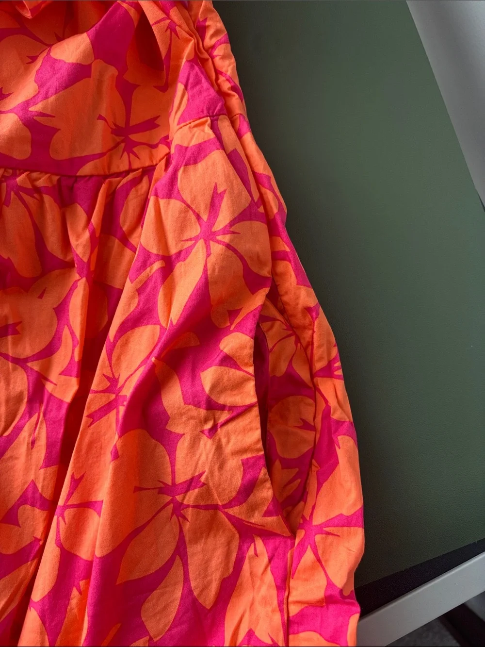 J. Crew Floral V-Neck Midi Dress in Orange & Pink